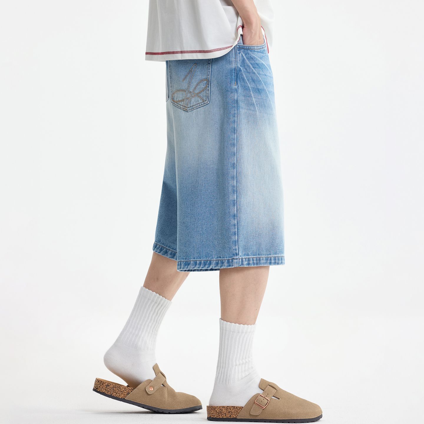 Jean Men's Light Blue American Loose Casual Denim Shorts Size US 32 / EU 48 - 4 Thumbnail