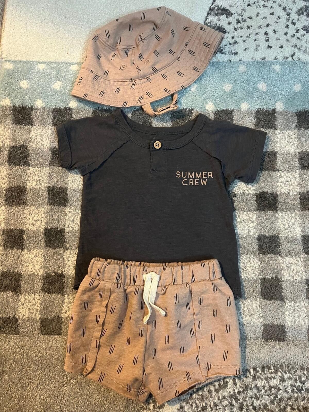 Other Grayson Baby Outfit 0-3M 3 Piece Set Summer Shirt Short Hat Size ONE SIZE - 5 Thumbnail