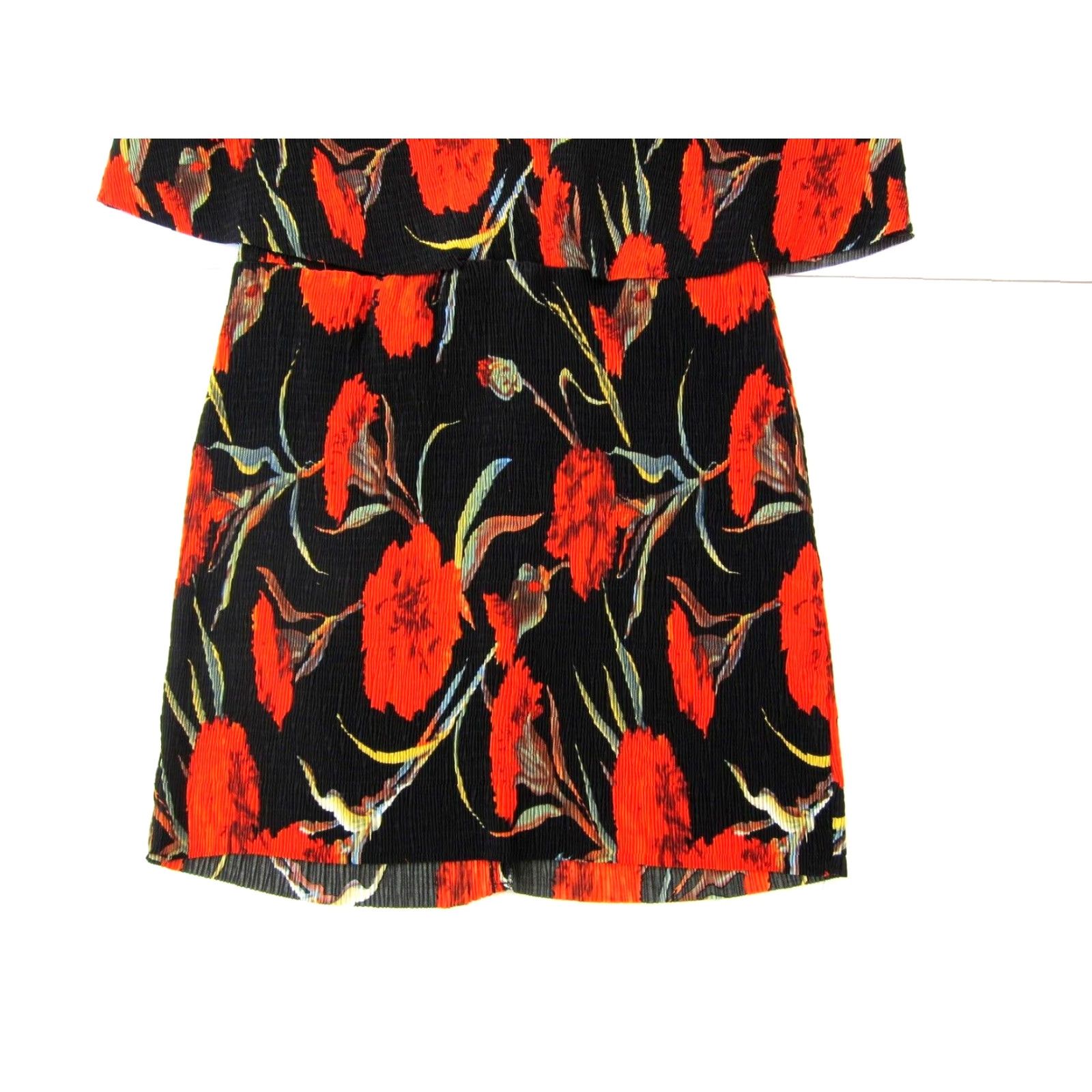 Missguided Missguided Red Black Green Floral Stretch V-Neck Short Sleeve Tunic Dress 12 Size 34" / US 12 / IT 48 - 7 Thumbnail