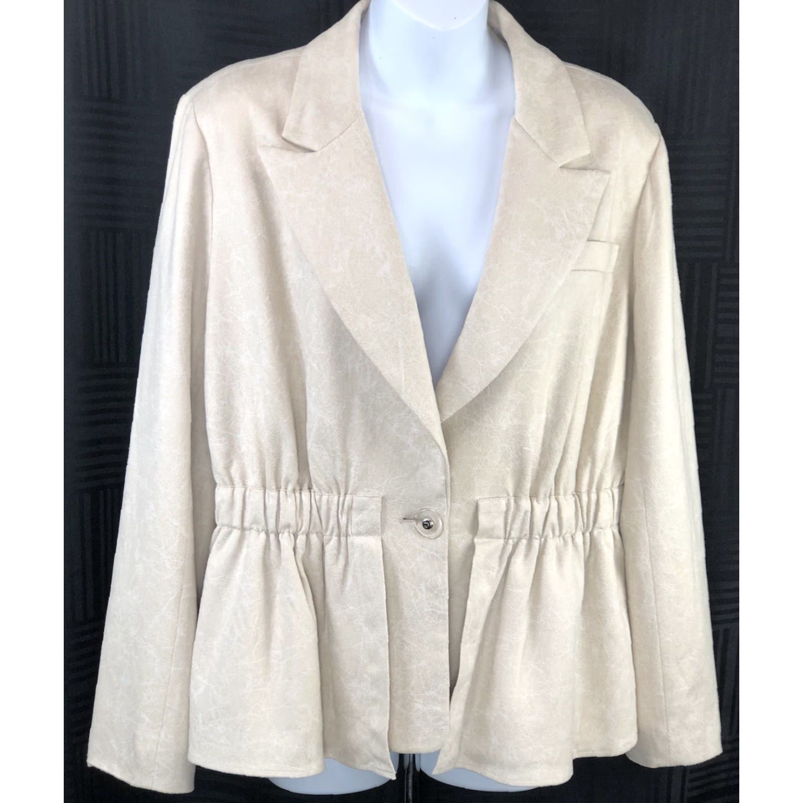 Vintage V Cristina Blazer Jacket L Ivory Marble Layered Peplum Career Office Jacket Blazer Size L / US 10 / IT 46 - 5 Thumbnail