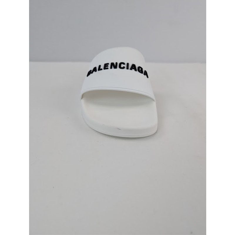 Balenciaga o1rshd1 Rubber Logo Pool Slide Sandals in White / Black 45 Size US 12 / EU 45 - 14 Thumbnail
