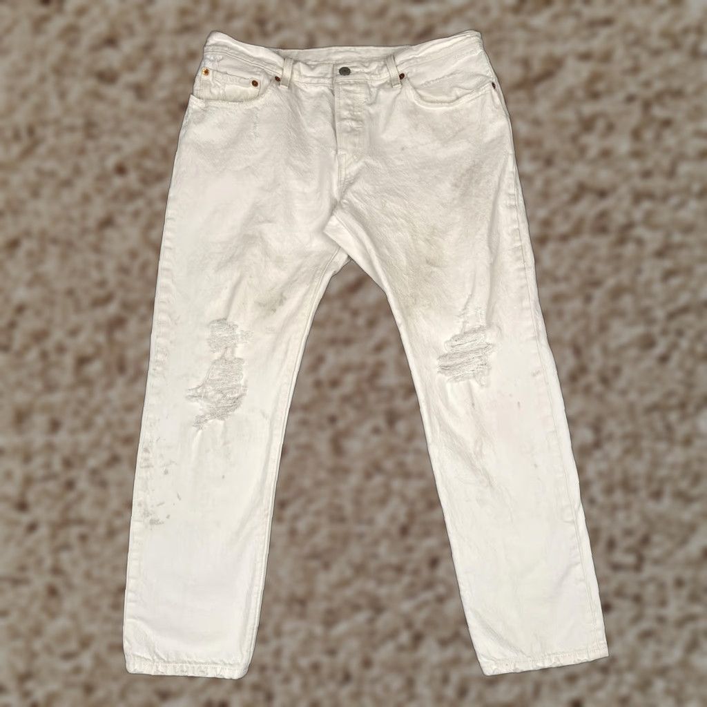 Levi's Levi's 501 CT Jeans Womens W30 L32 High Rise Distressed White 100% Cotton Regular Tapered Jeans - Levi's 500 Series 501 CT Womens Clothing Size 30" / US 8 / IT 44 - 1 Thumbnail