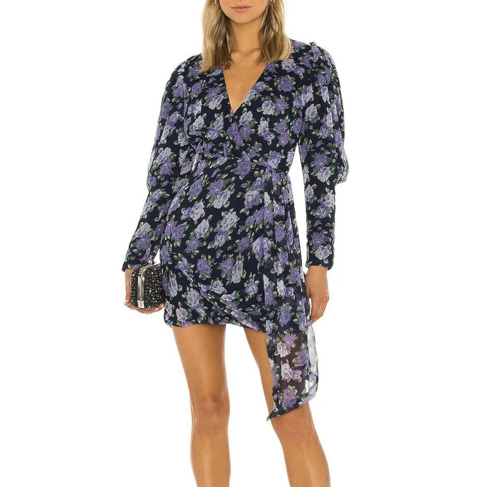 image of Anthropologie Saylor Navy Floral Chiffon Sheath Dress V-Neck Puff Sleeve in Blue, Women's (Size XS)