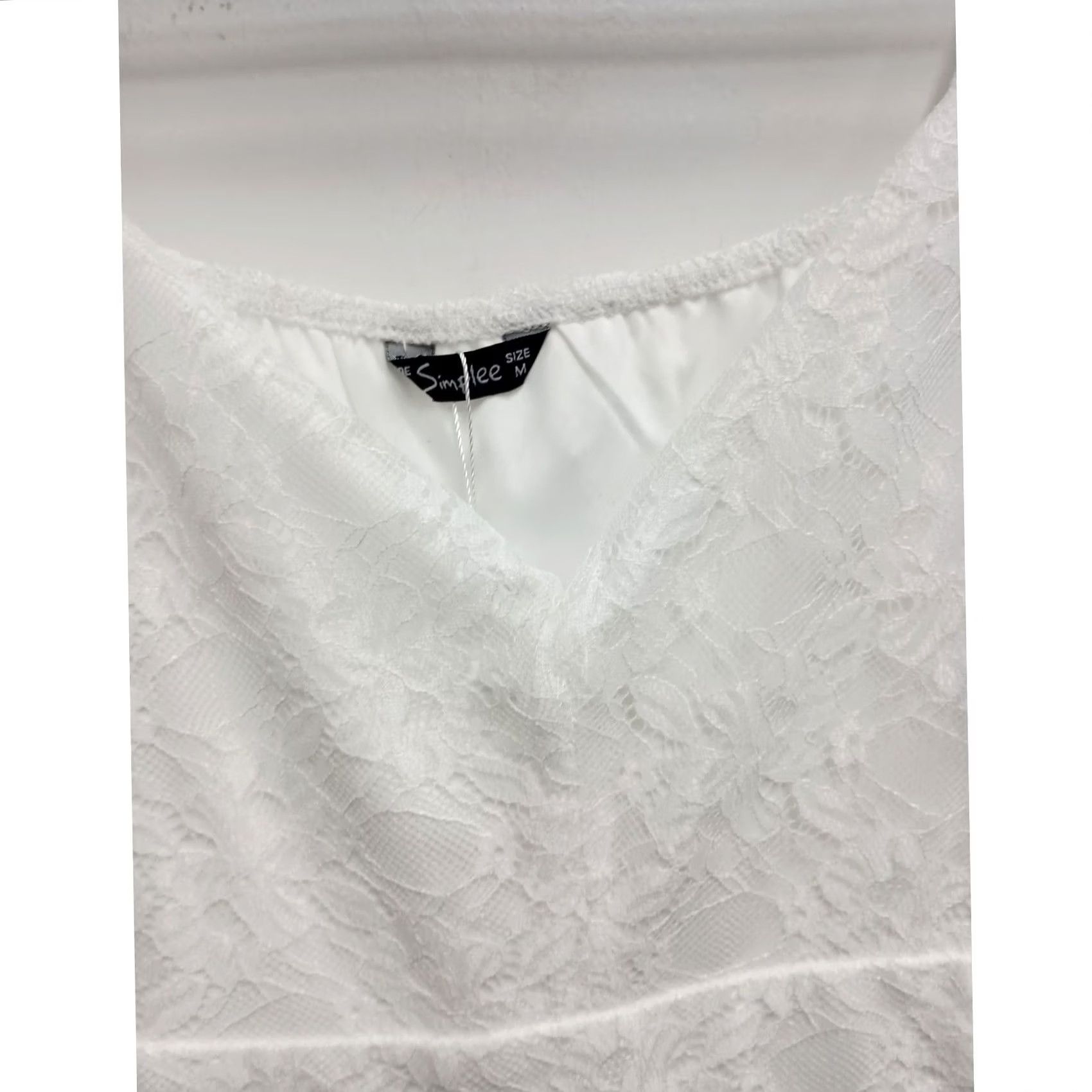 Vintage Simplee Dress Womens Medium White Lace Tiered Midi Boho Romantic Cottagecore Size M / US 6-8 / IT 42-44 - 3 Thumbnail