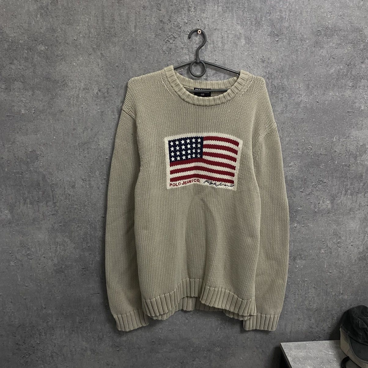 Polo Ralph Lauren Vintage Polo Ralph Lauren Jeans Co USA Flag Sweater Knit Size US L / EU 52-54 / 3 - 1 Thumbnail