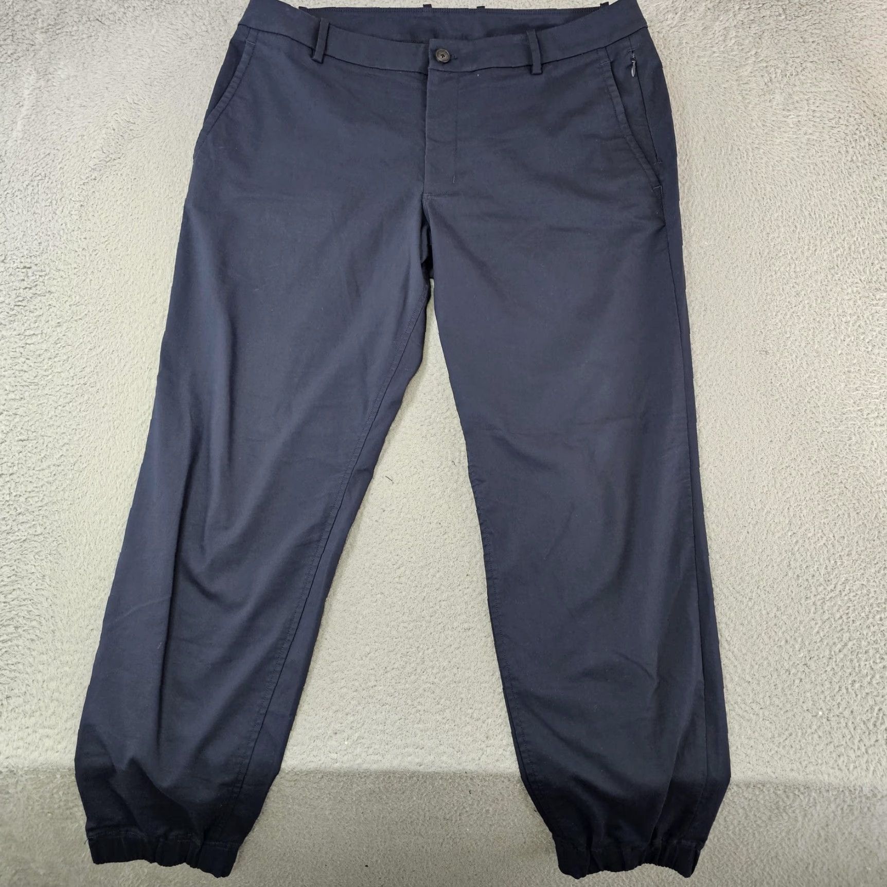 Vintage Kit and Ace Pants Jogger Chino Navy Blue 36 Mens Tapered Zip Pocket Cuffed Pockets Casual Jeans Style Size US 36 / EU 52 - 2 Thumbnail
