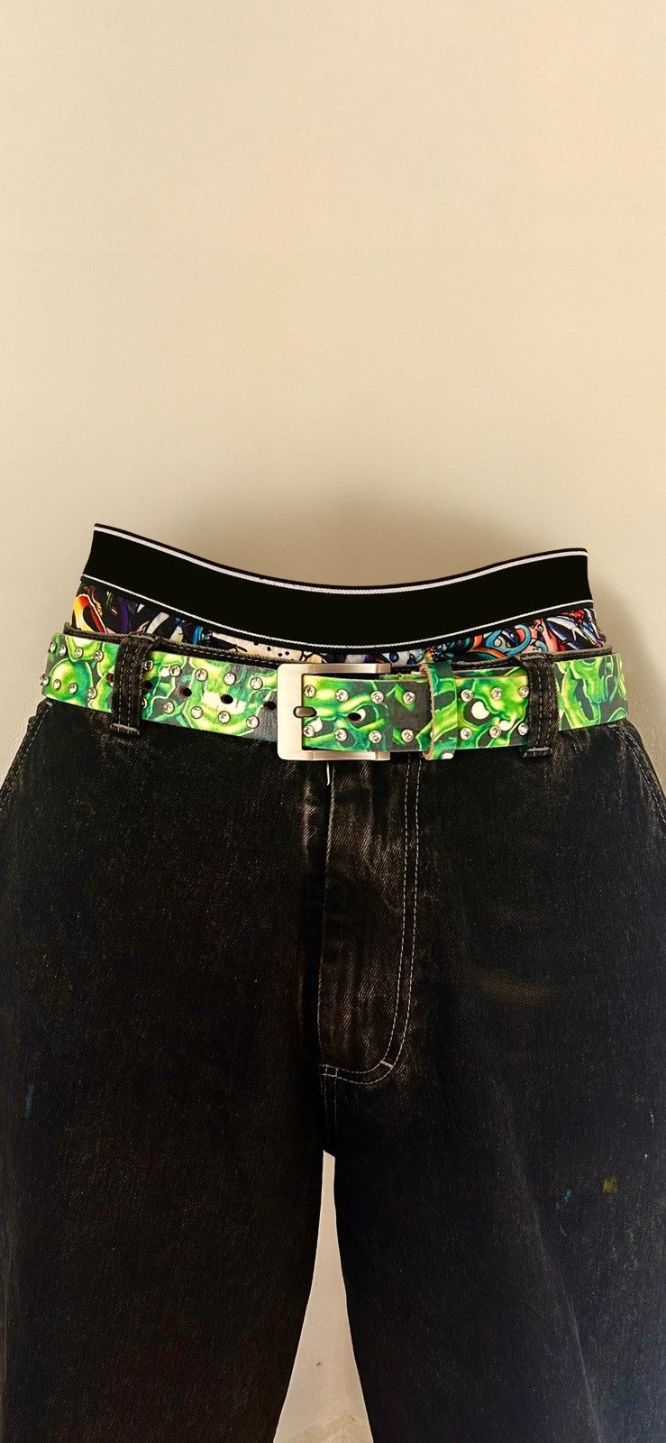 Japanese Brand Leo Ryder “Skull Pile” Print rhinestone leather belt Size ONE SIZE - 4 Thumbnail
