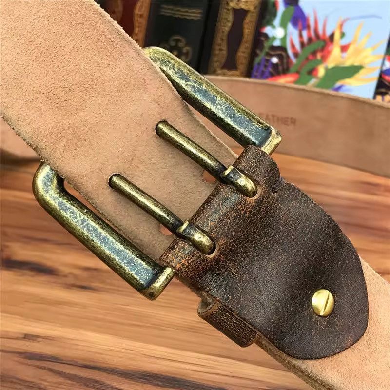 Genuine Leather Super Wide 4.2 CM Thick Genuine Leather Double Buckle Belt Size ONE SIZE - 9 Thumbnail