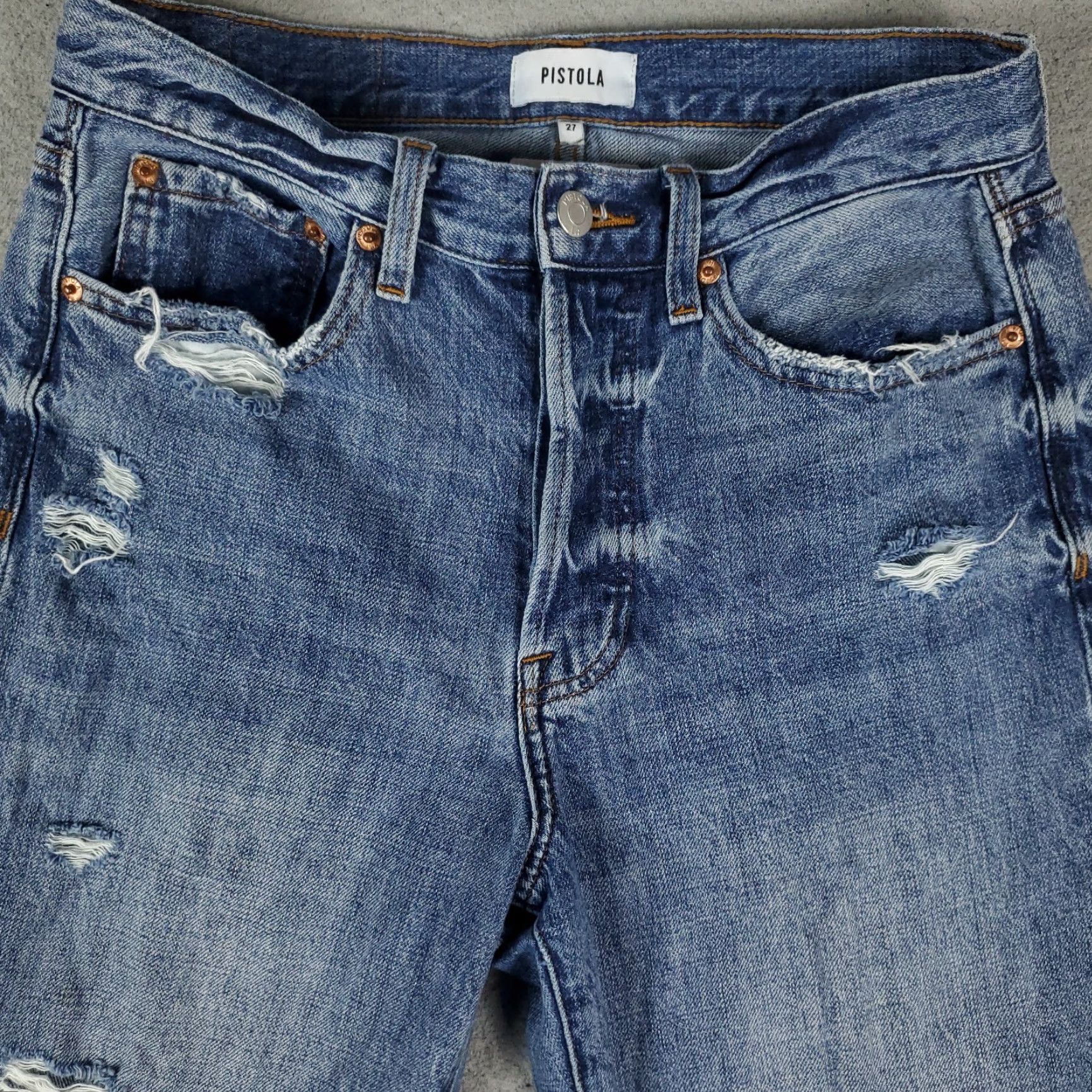 Pistola Pistola Jeans Womens Size 27 Blue Distressed Straight Leg Denim Pants 27x26 Adult Women Regular Rise Modern American 90s Style Mens Womens Boys Girls Size 27" / US 4 / IT 40 - 2 Thumbnail