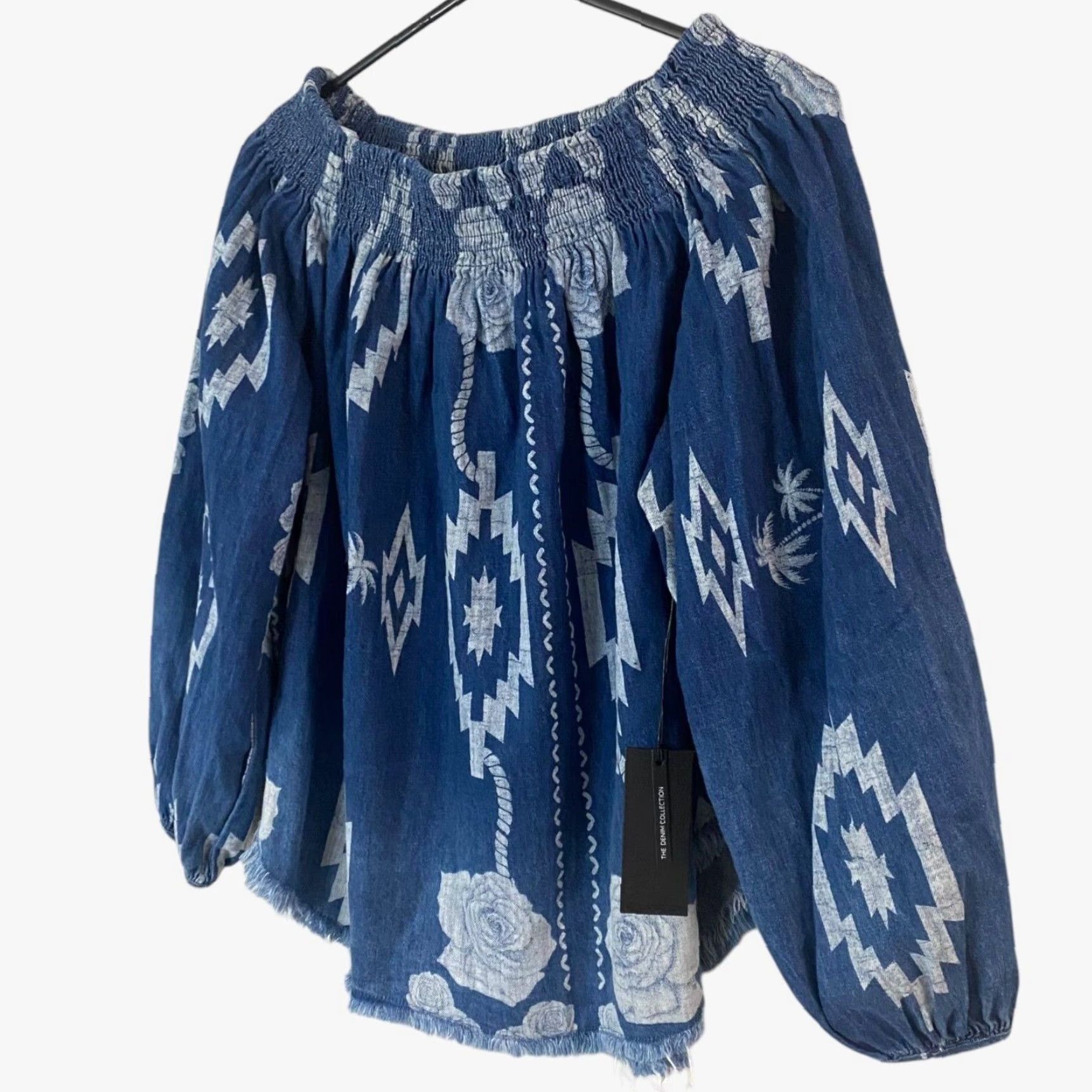 Vintage VINTAGE One Teaspoon Denim Blouse Women Medium Off-The-Shoulder Aztec Floral Bohemian Festival Size M / US 6-8 / IT 42-44 - 2 Thumbnail