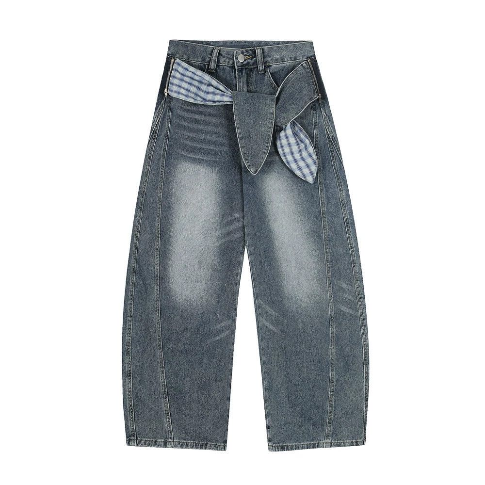 Jean Men's loose street zipper stitching lace-up scimitar jeans Size US 32 / EU 48 - 1 Thumbnail
