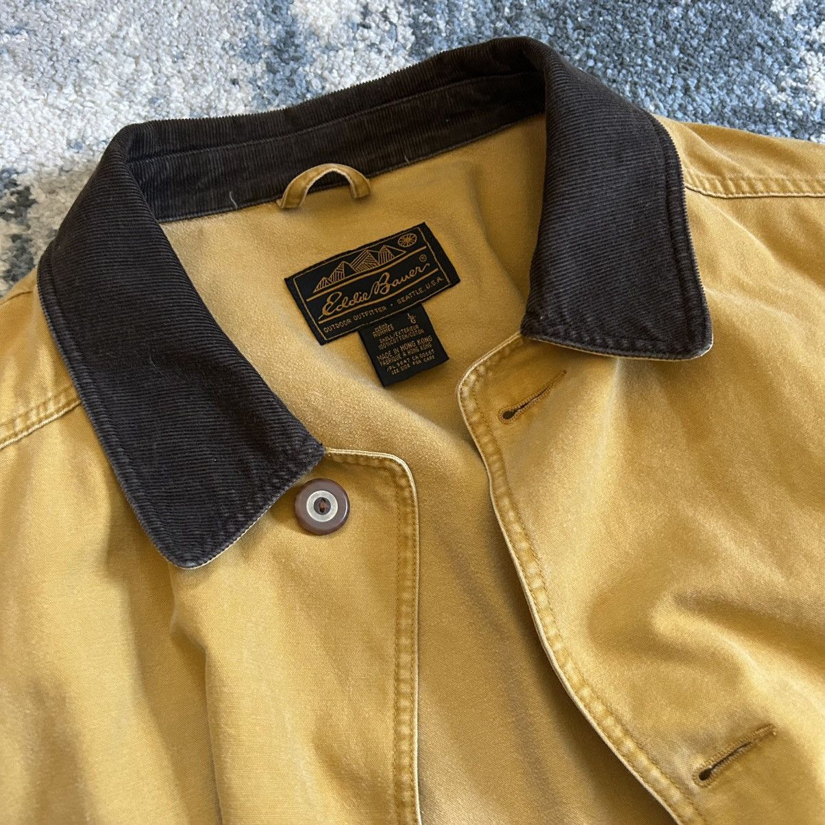 Eddie Bauer 90s FLOCKED CANVAS HUNTiNG JACKET WORK COAT MUSTARD SEED Size US L / EU 52-54 / 3 - 4 Thumbnail