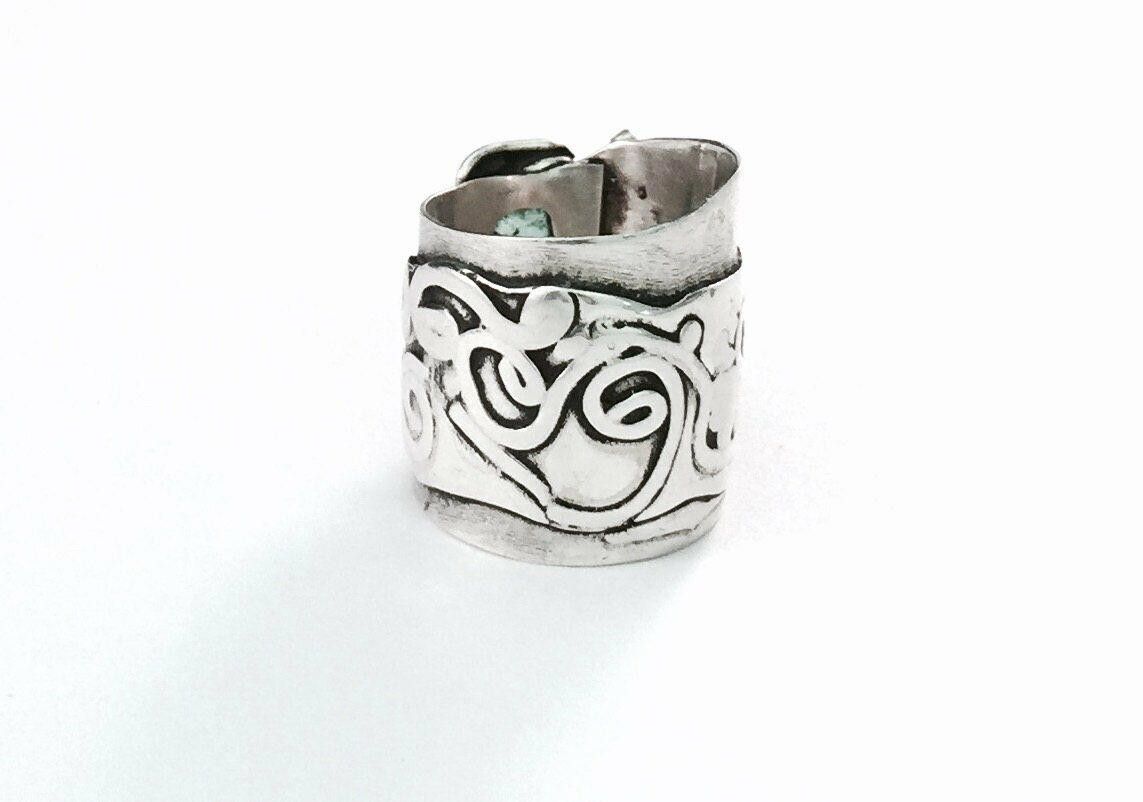 Designer Handmade Sterling Silver and Emerald Ring Alberto Juan Size ONE SIZE - 3 Thumbnail