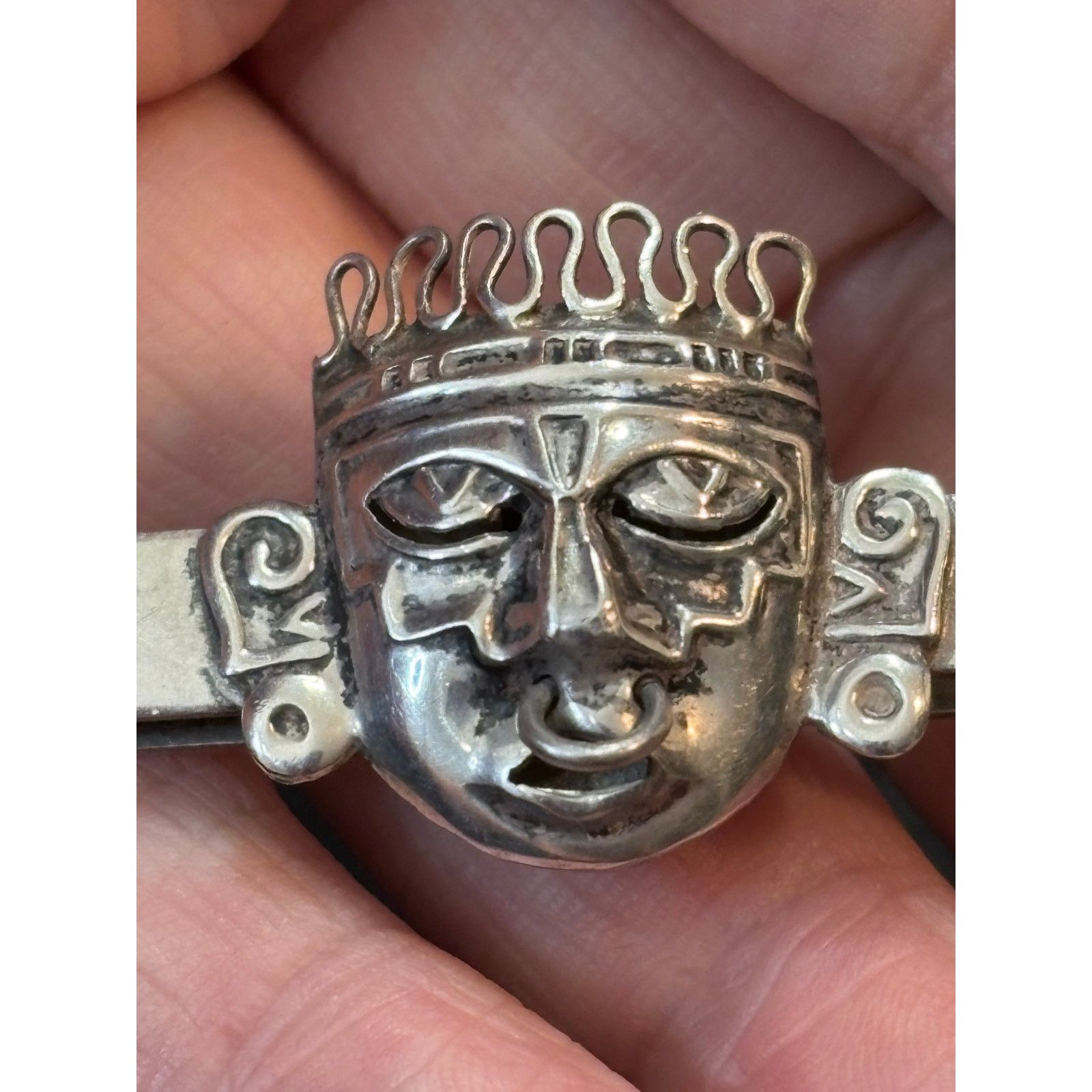 Other Vintage Tie Clip R.B.Z. Mexico Sterling Silver Aztec Mask Size 26 - 1 Thumbnail