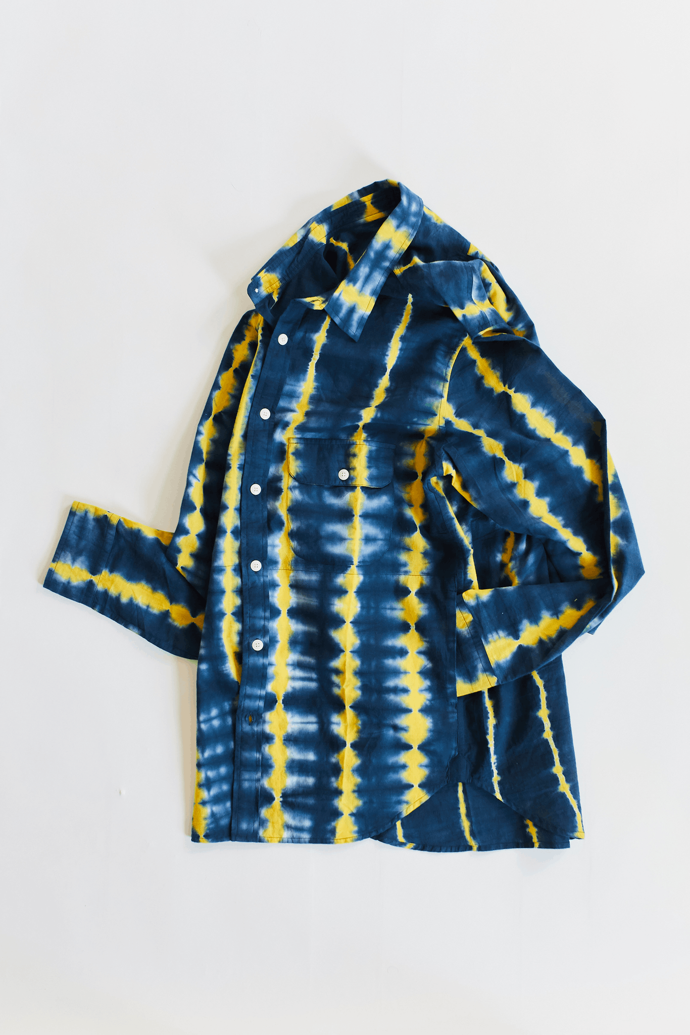 18 East Bangs Button Up Overshirt - Navy/Sunshine Tie Dye Stripe Size US L / EU 52-54 / 3 - 3 Thumbnail
