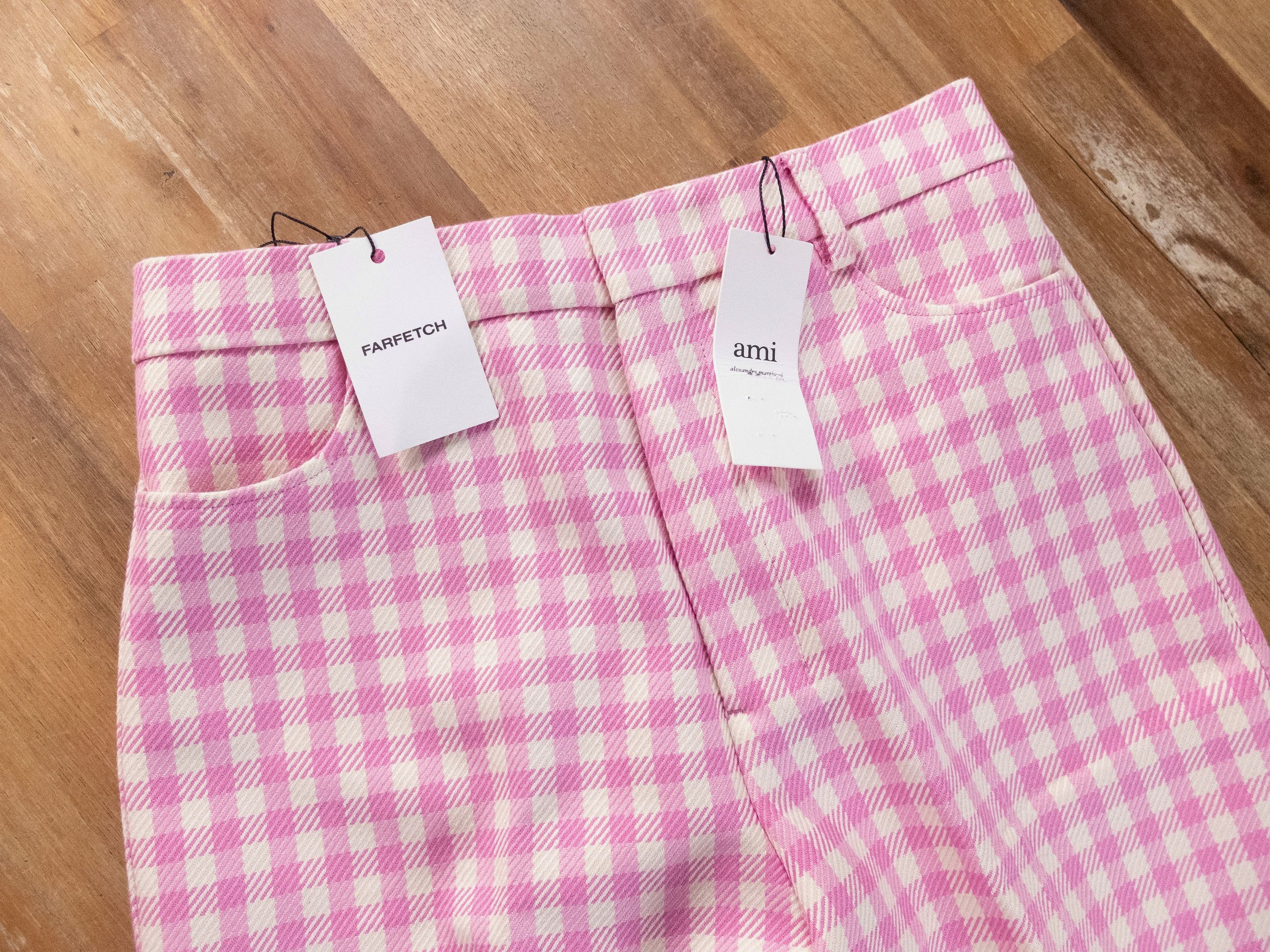AMI AMI Paris pink white gingham check cropped high waist pants Size 28" / US 6 / IT 42 - 5 Thumbnail