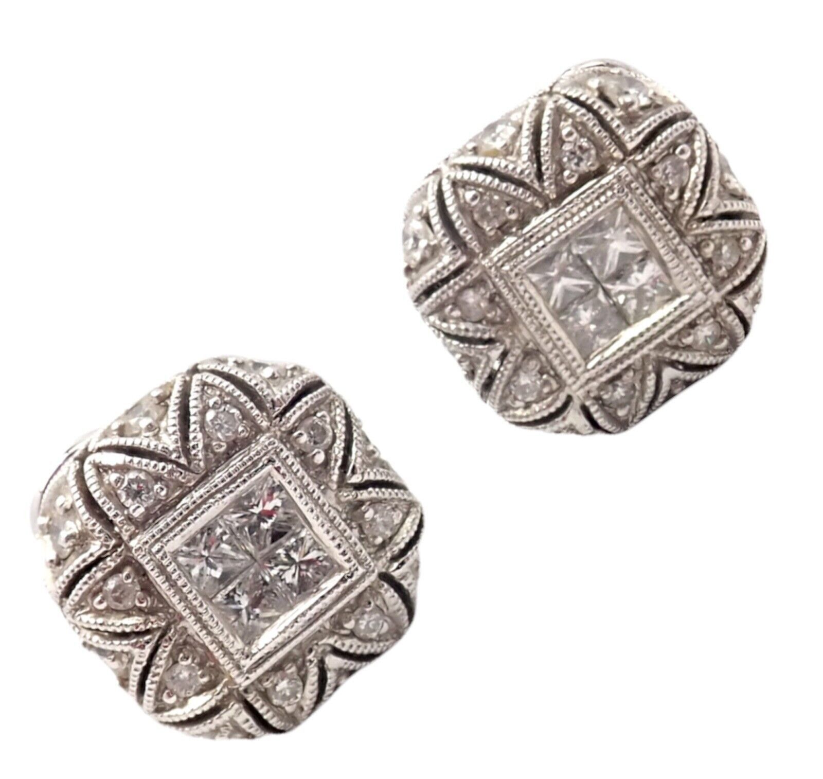 Authentic! LeVian 18k White Gold Diamond Pillow Earrings