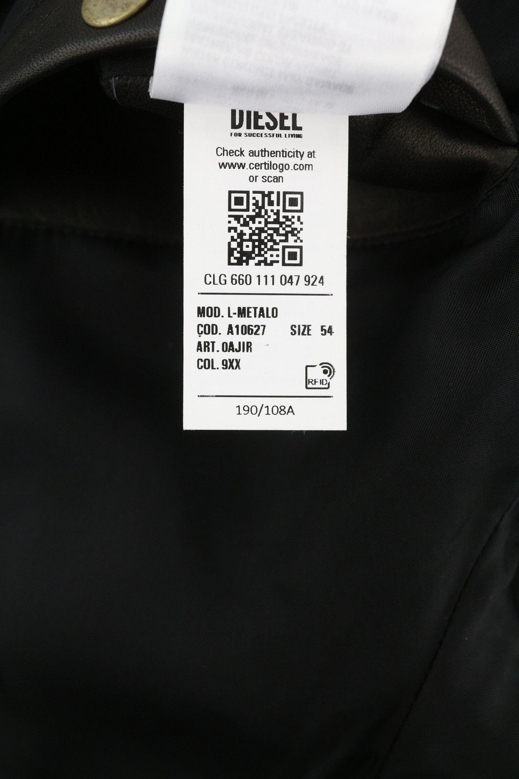 Diesel L-METALO 54 Black Sheepskin Leather Zip Logo Jacket 82855 Size US L / EU 52-54 / 3 - 14 Thumbnail