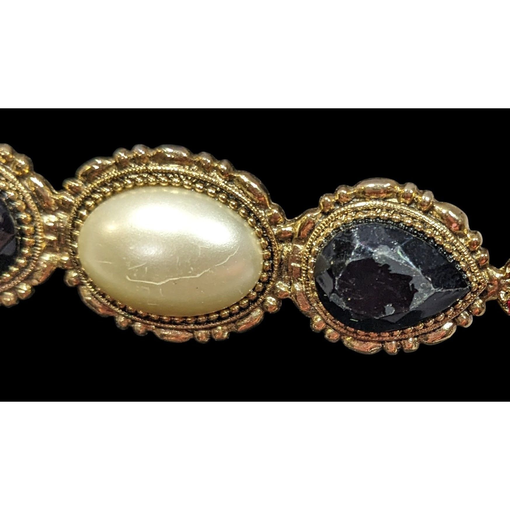 Other Vintage Victorian Style Gold White And Black Gemmed Brooch Size ONE SIZE - 3 Thumbnail