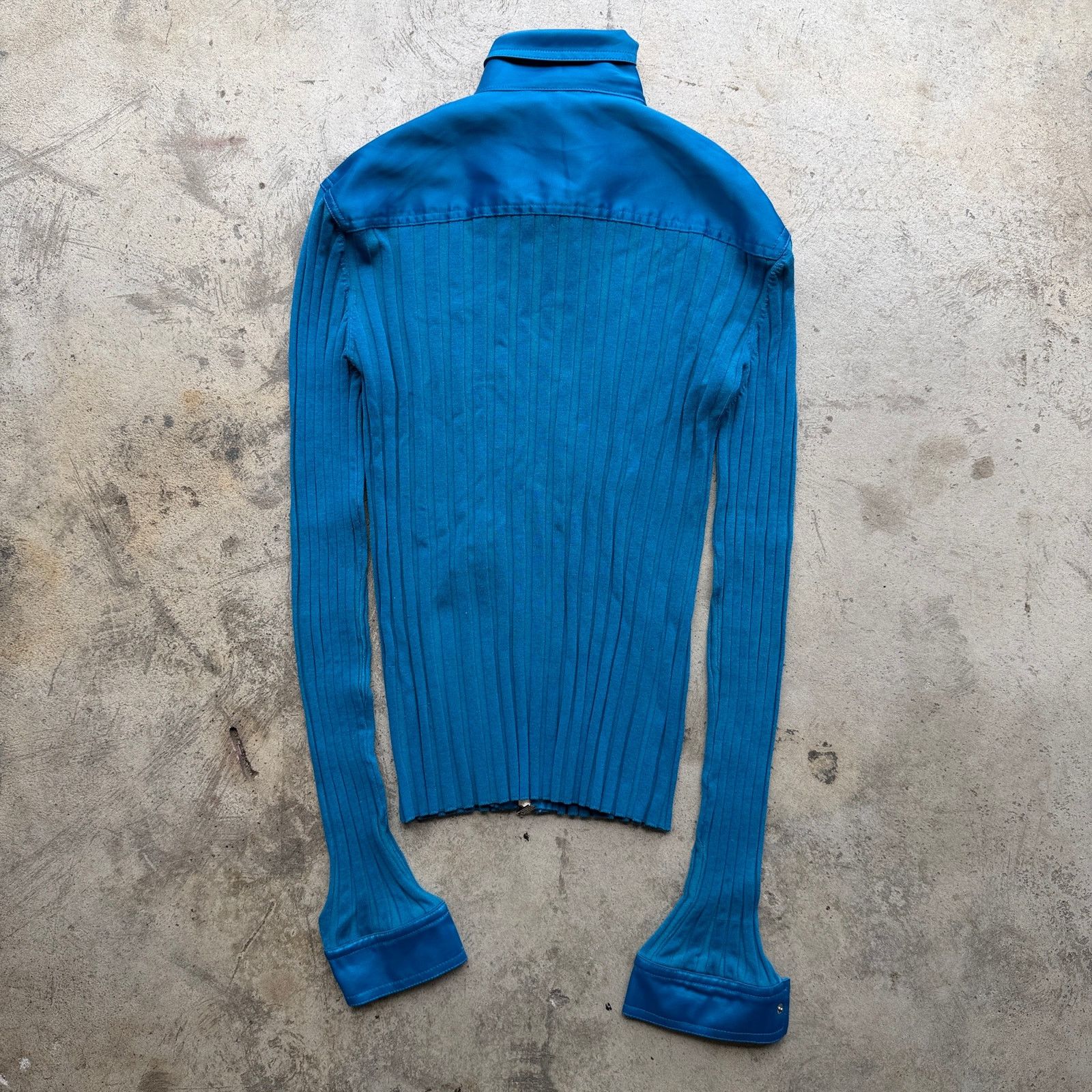 Other Vintage y2k Blue Ribbed Knit Full-Zip Collared Shirt Size L / US 10 / IT 46 - 6 Thumbnail