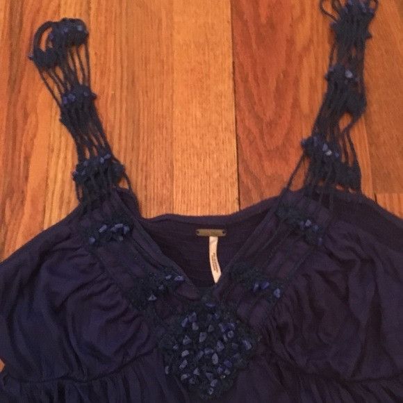 Free People Free People Navy Beaded Stone Cut out Dress Size L / US 10 / IT 46 - 3 Thumbnail