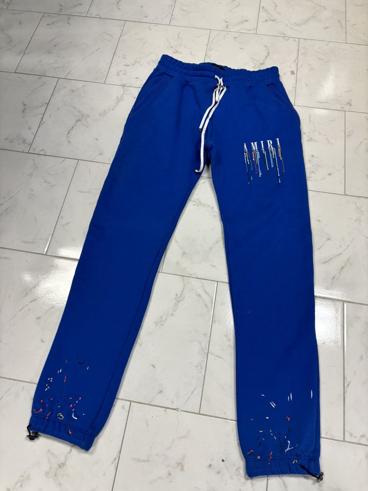 Amiri Amiri core logo paint drip sweatpants blue Size US 34 / EU 50 - 1 Thumbnail