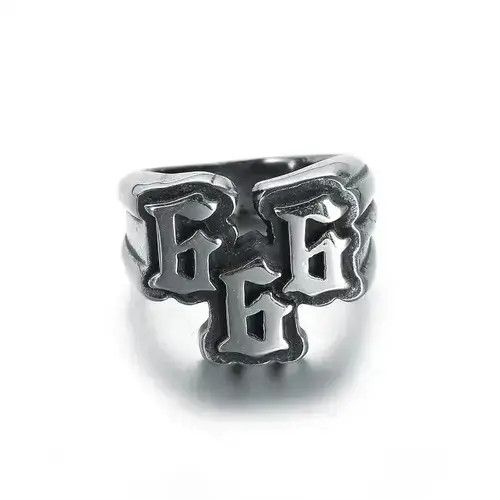 Jewelry x Ring Gold Plated Stainless Steel Digital 666 Ring Titanium Steel Ring in Silver, Men's