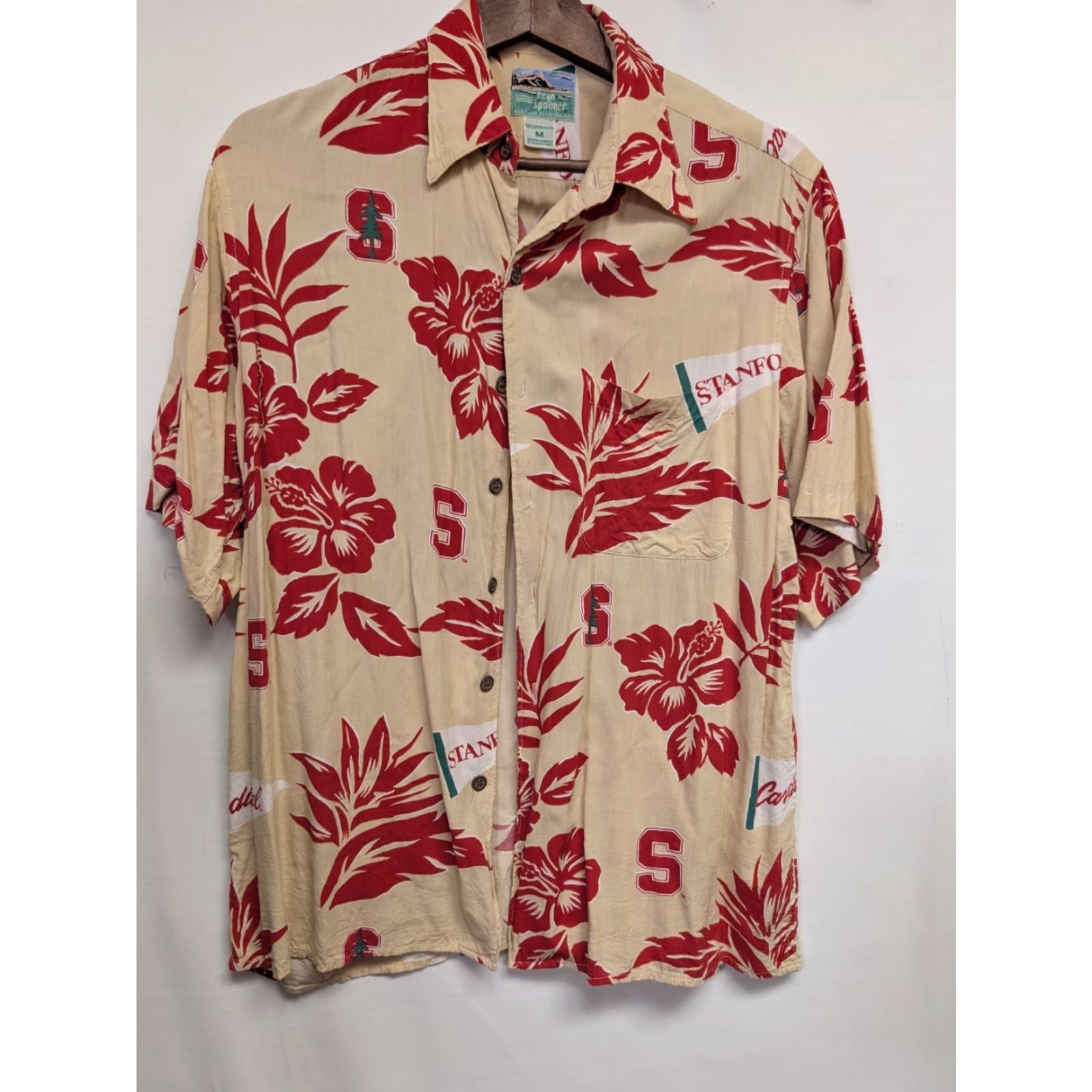 Reyn Spooner VINTAGE Reyn Spooner Stanford Cardinals Hawaiian Shirt M Ivory 1990s Mens Size US M / EU 48-50 / 2 - 2 Thumbnail