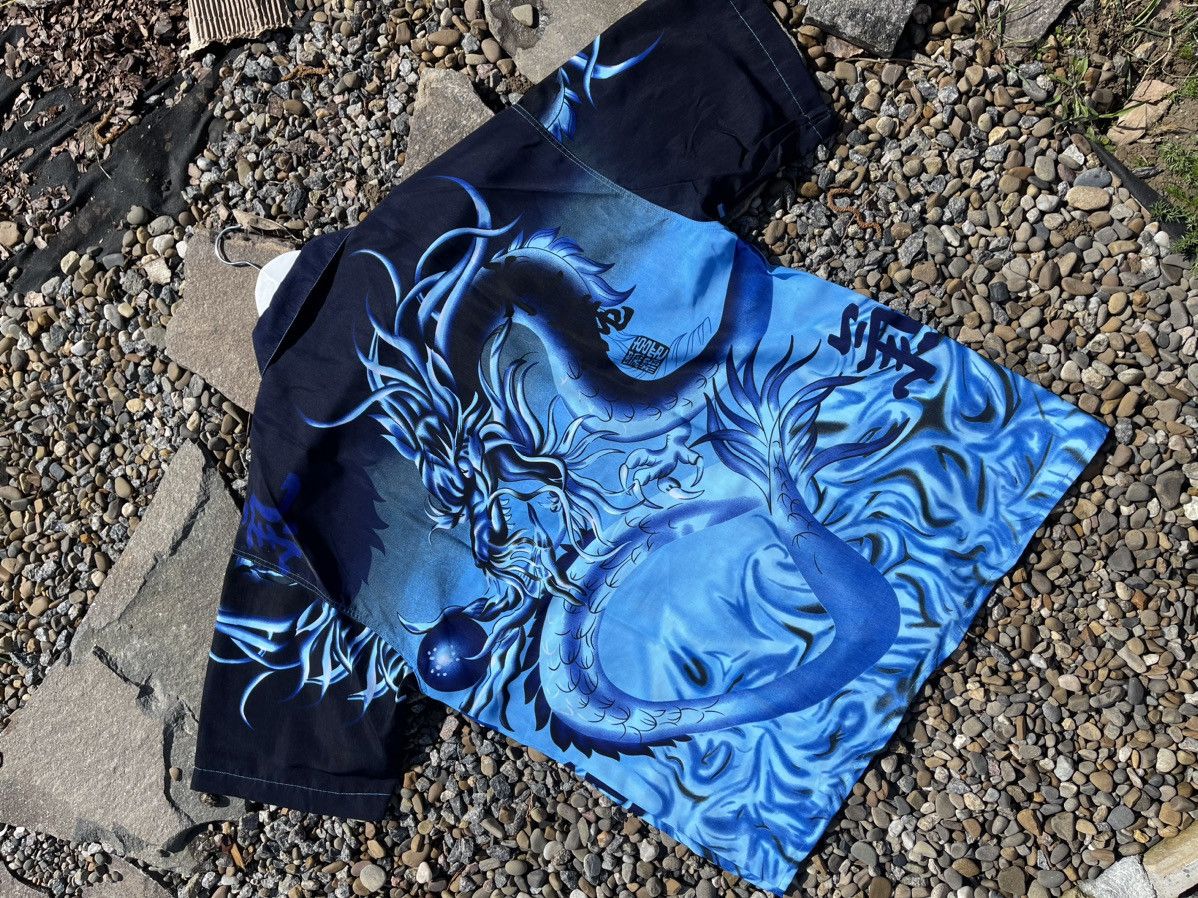 Japanese Brand × Vintage 🧶SILK vintage dragon blue short sleeve shirt y2k Size US XL / EU 56 / 4 - 10 Thumbnail