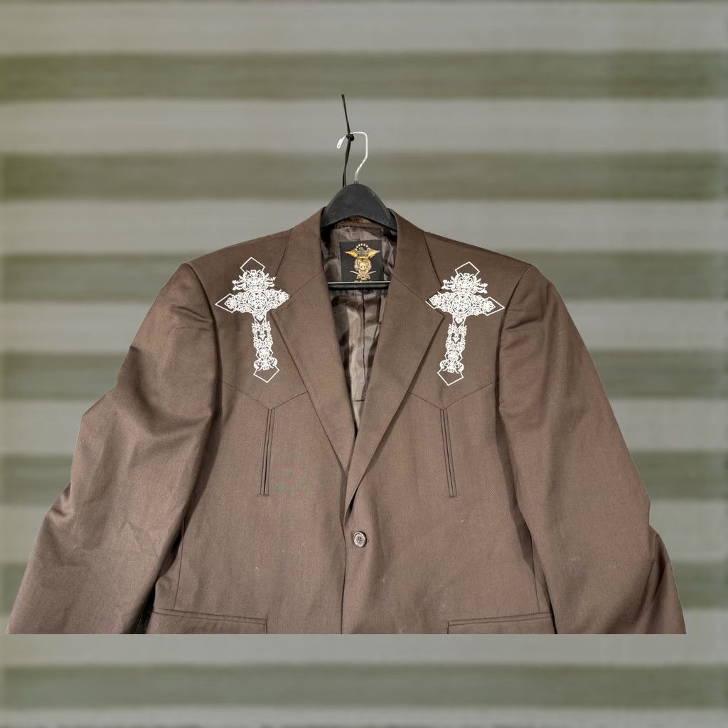 Vintage El General Blazer Mens L Single Breasted Notch Lapel Crucifix Embroiderd Jacket Coat Tuxedo Vintage? No (omit) Size 42R - 1 Thumbnail