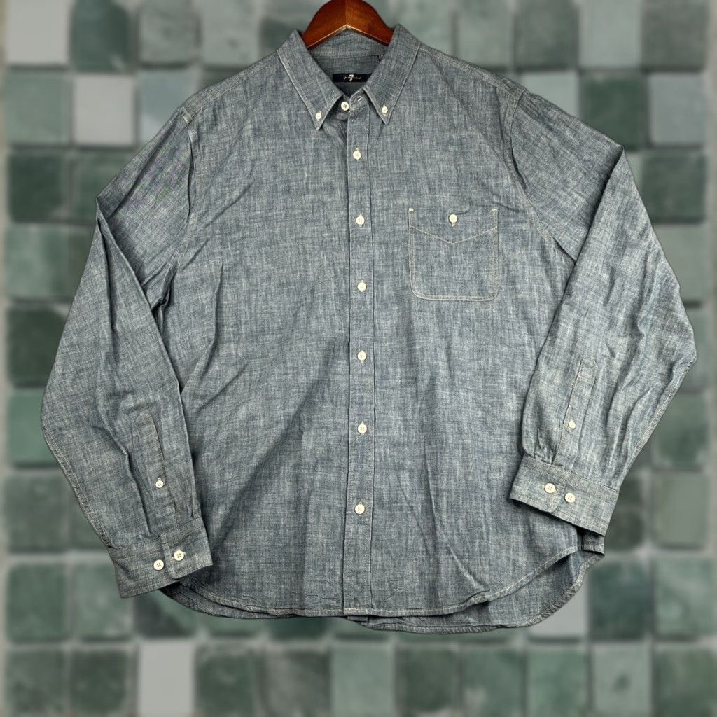 7 For All Mankind 7 For All Mankind Shirt Blue Denim 2XL Long Sleeve Button Up Collared Pocket Mens Size US XXL / EU 58 / 5 - 1 Thumbnail