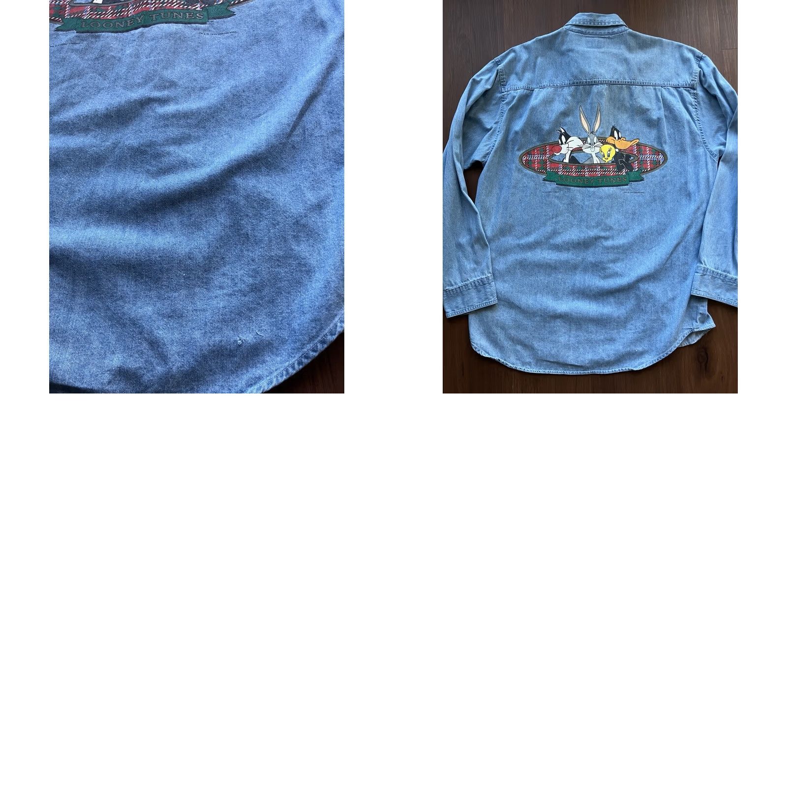 Vintage VINTAGE Warner Bros. Looney Tunes Denim Button-Up Shirt XL Men Blue Embroidered 90s Cartoons Shirts Size US XL / EU 56 / 4 - 8 Thumbnail