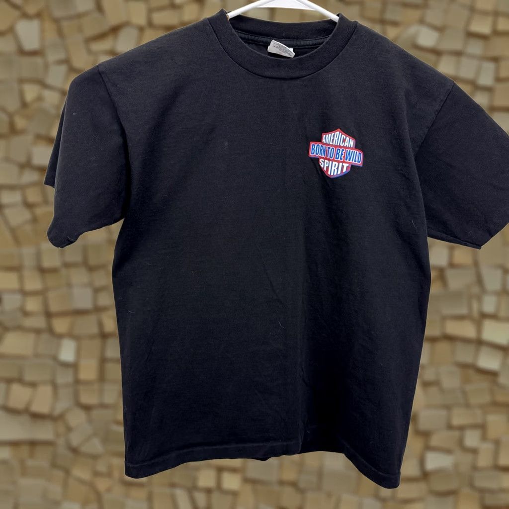 Vintage VINTAGE American Spirit T Shirt Motorcycle Biker Born To Be Wild Eagle Large Black Cotton Alore Size US L / EU 52-54 / 3 - 1 Thumbnail