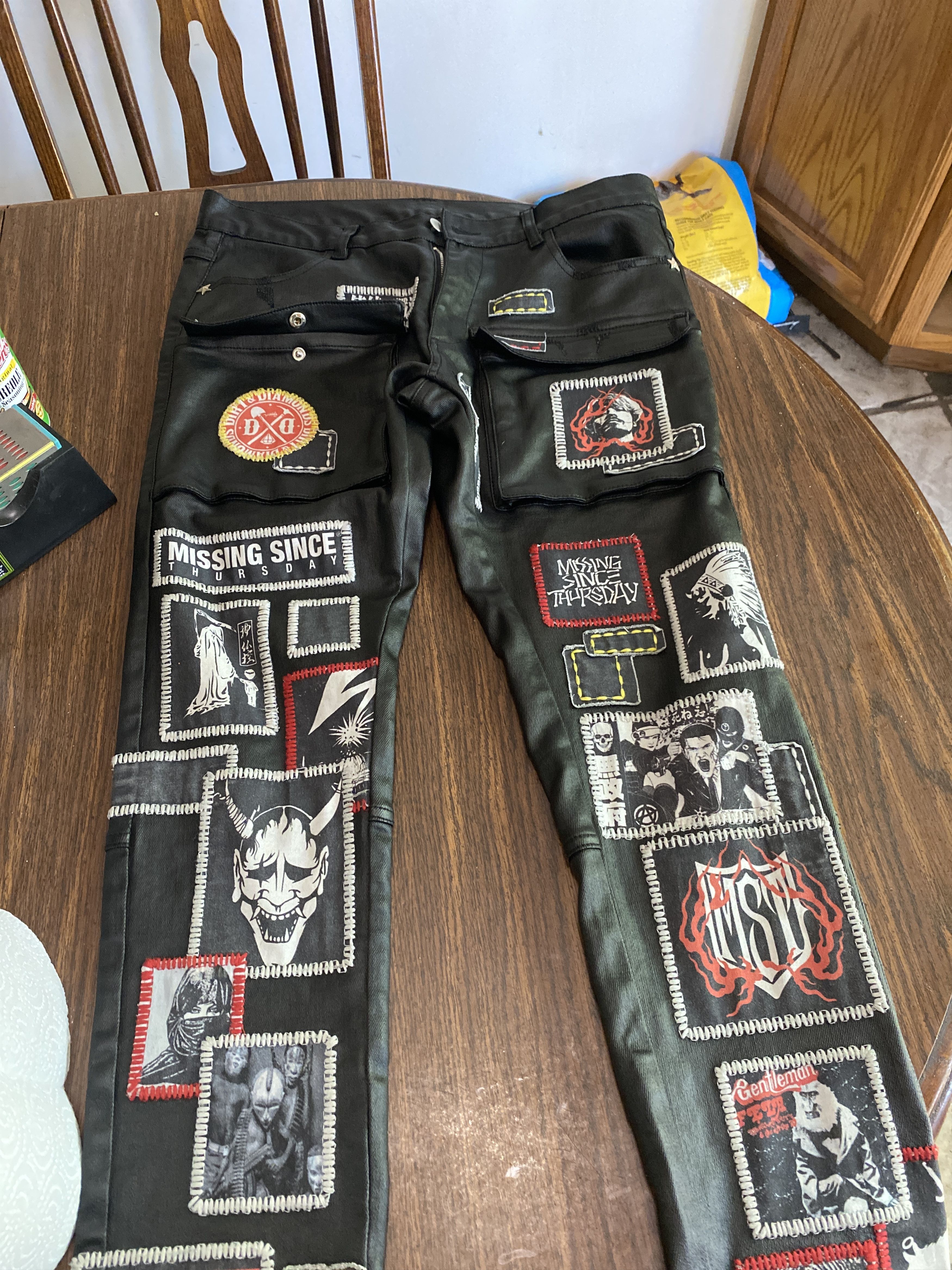 image of Missing Since Thursday Black Tar Denim Patched Pants, Men's (Size 32)
