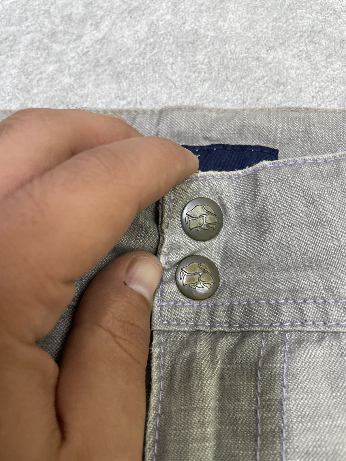 If Six Was Nine × Japanese Brand × Le Grande Bleu (L.G.B.) Detail crash break mix leather trashed flared jean Size US 27 - 6 Thumbnail