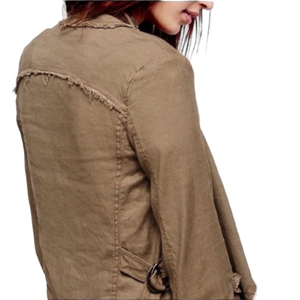 Free People Free People Olive Linen Blend Raw Finish Waterfall Jacket XS Size XS / US 0-2 / IT 36-38 - 3 Thumbnail