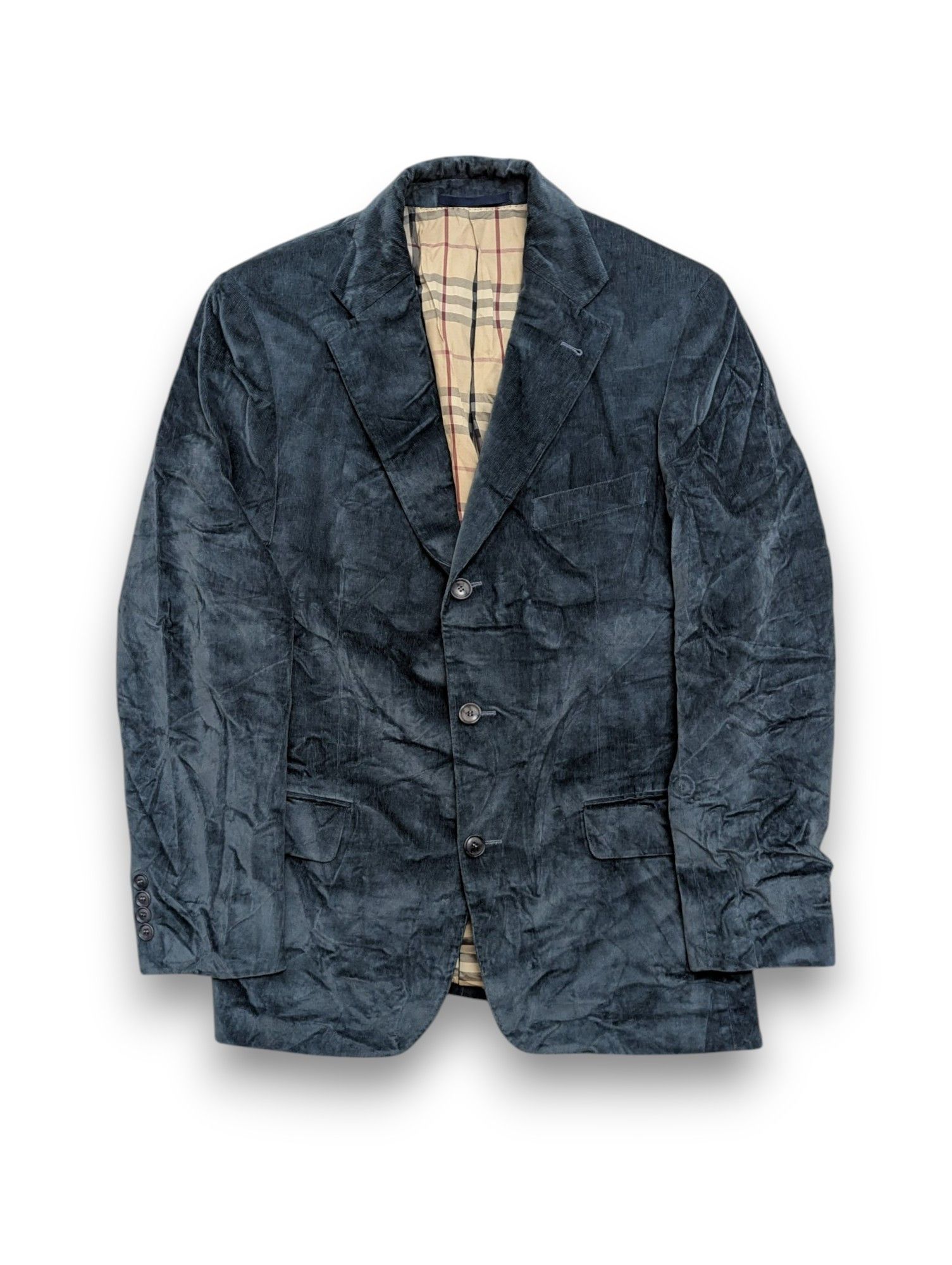 Burberry Corduroy Gray Blazer Nova Check Vintage Velvet