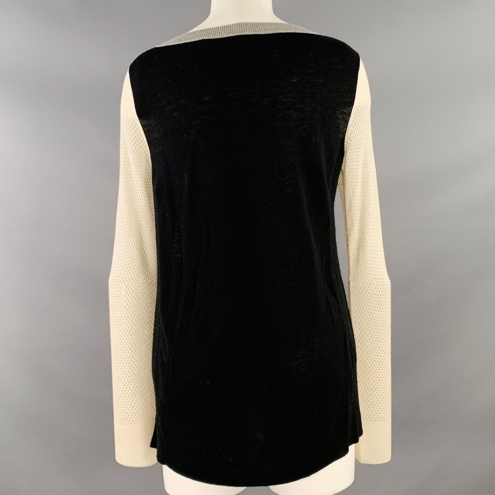 Rebecca Taylor S Grey Black White Nylon Blend Mixed Fabrics Casual Top Size S / US 4 / IT 40 - 3 Thumbnail