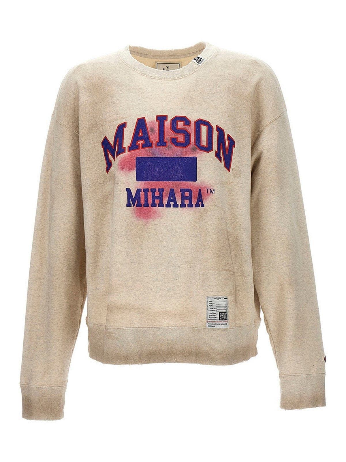 Logo Printed Distressed Crewneck Sweatshirt Cream