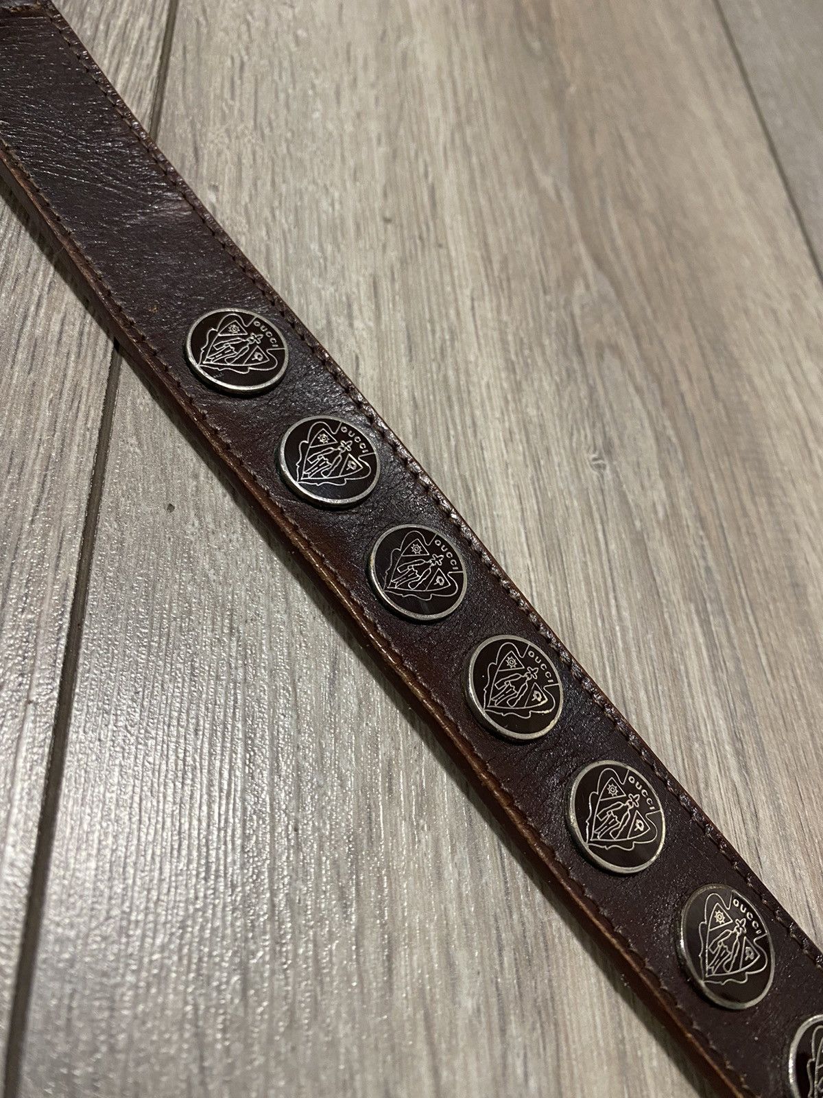 Gucci Vintage Gucci Belt Crest Patent Leather Monogram Brown Y2K Size ONE SIZE - 6 Thumbnail