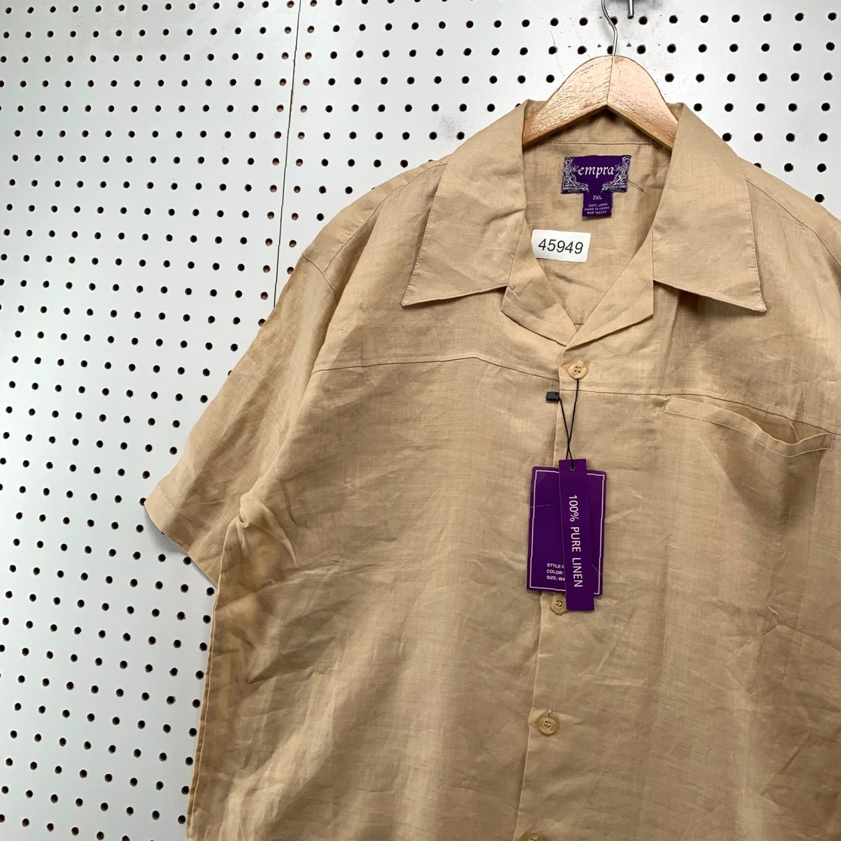 Vintage Empra Button-Up Shirt Mens 2XL Linen Beige Short Sleeve NWT Size US XXL / EU 58 / 5 - 6 Thumbnail
