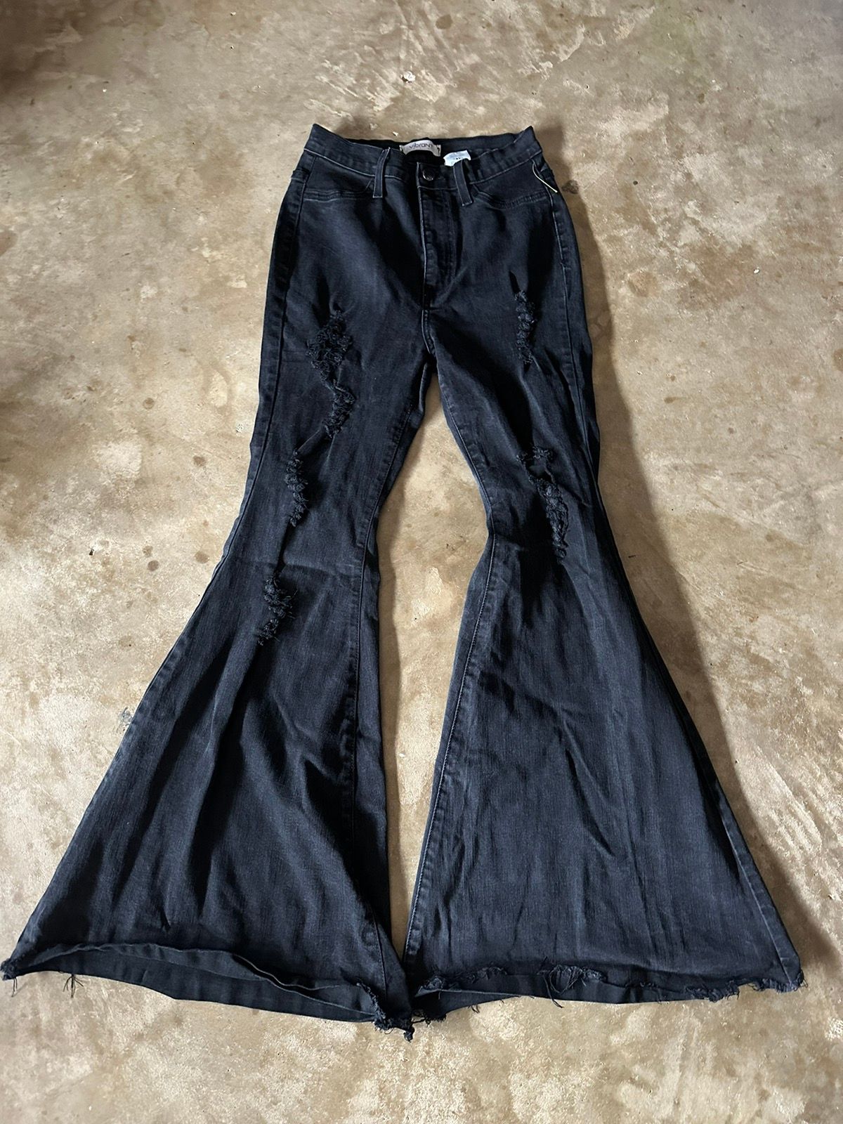Pre-owned If Six Was Nine Vintage Distressed Bellbottom Black Pants Size 29