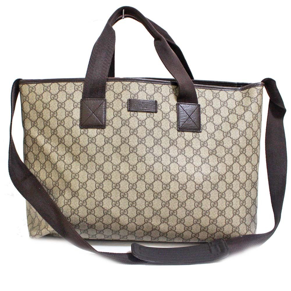 Gucci 2way GG Pattern Tote Bag Brown PVC Leather
