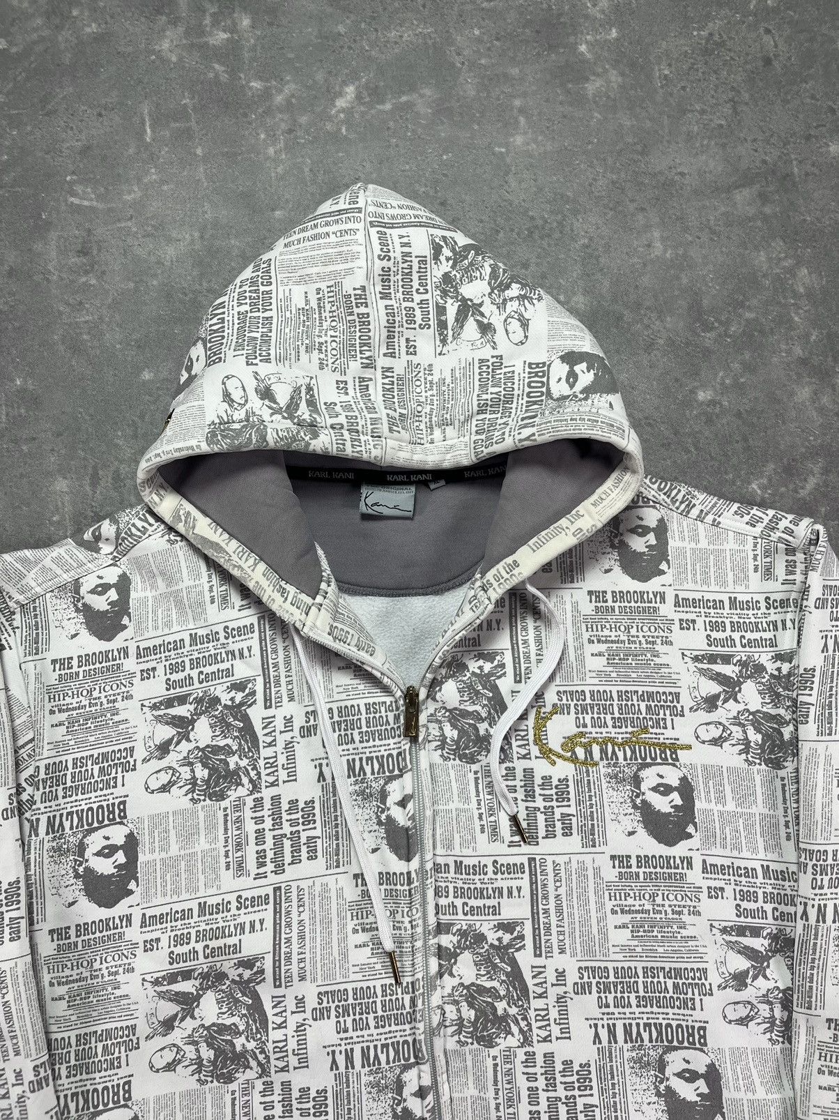 Karl Kani 00s Karl Kani Baggy Newspaper AOP Heavy Zip Hoodie Jacket XL Size US XL / EU 56 / 4 - 9 Thumbnail