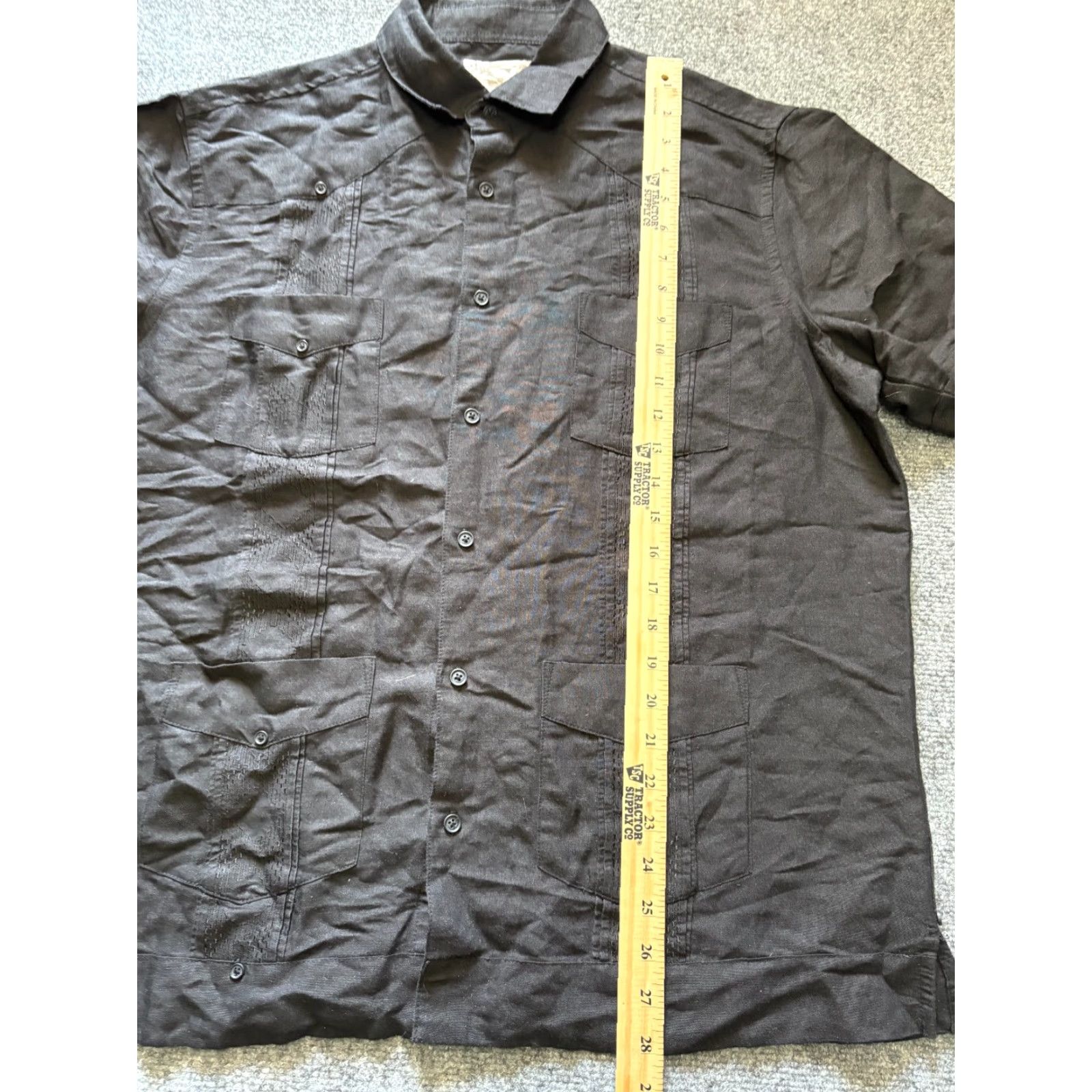 Tasso Elba Tasso Elba Button-Down Dress Shirt Mens L Black Ramie Short Sleeve Collared Shirt Size 42R - 2 Thumbnail