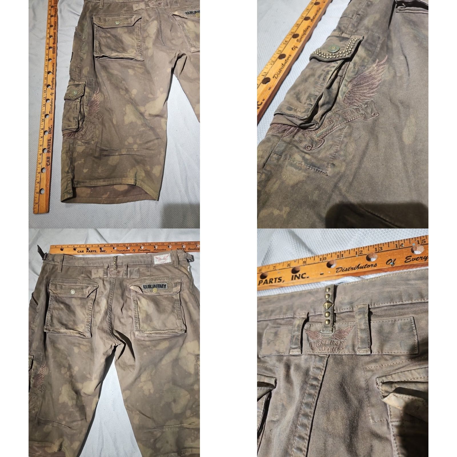 Vintage Vtg Robins Jeans Shorts Mens 42 Green Military Patches Khaki Baggy Studded Cargo Size US 42 / EU 58 - 11 Thumbnail