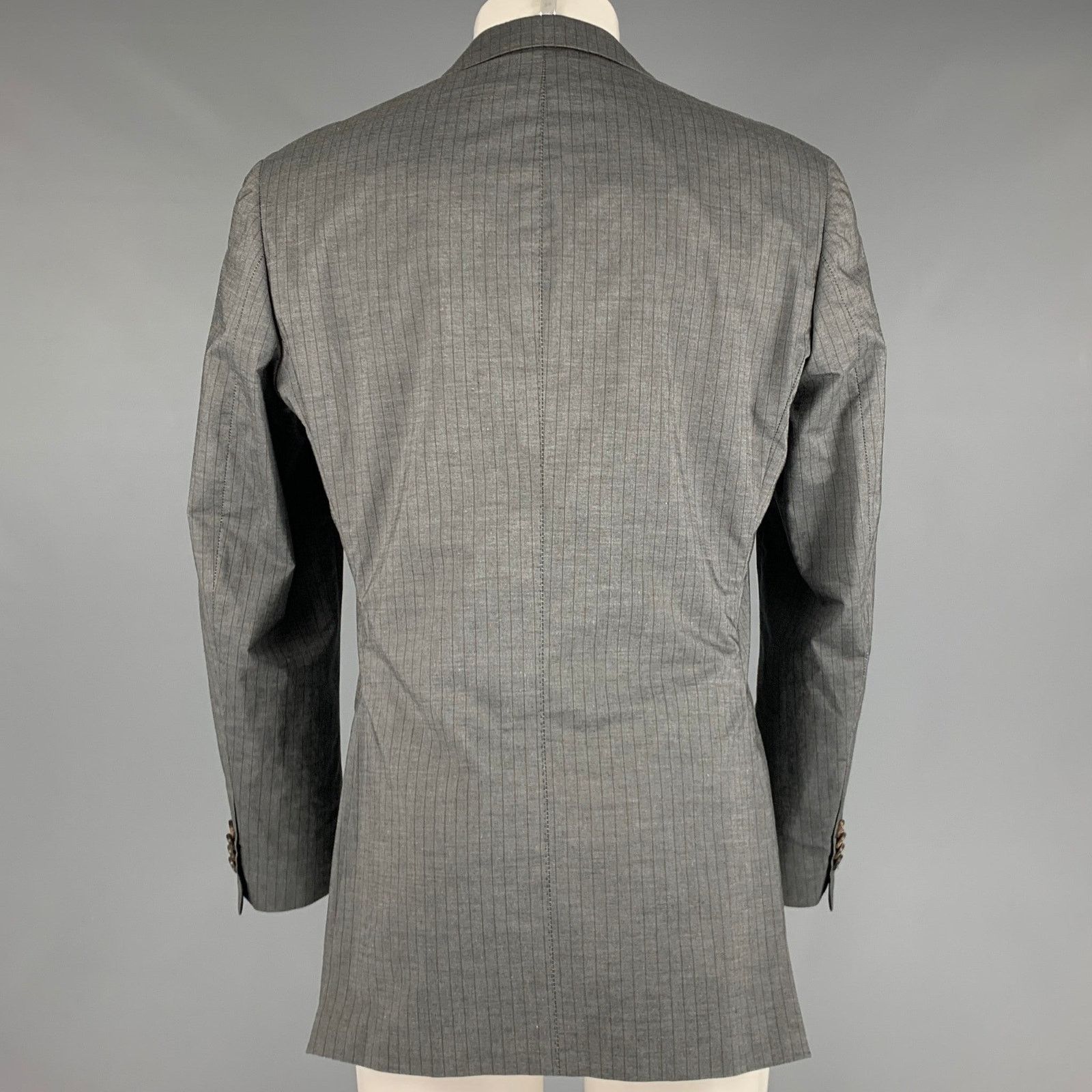 Etro Size 40 Grey Brown Stripe Cotton Single breasted Sport Coat Size 40R - 5 Thumbnail