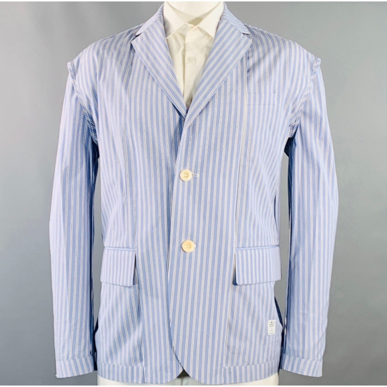 Sacai SACAI Regular Light Blue White Stripe Cotton Sport Coat Size 44R - 1 Thumbnail