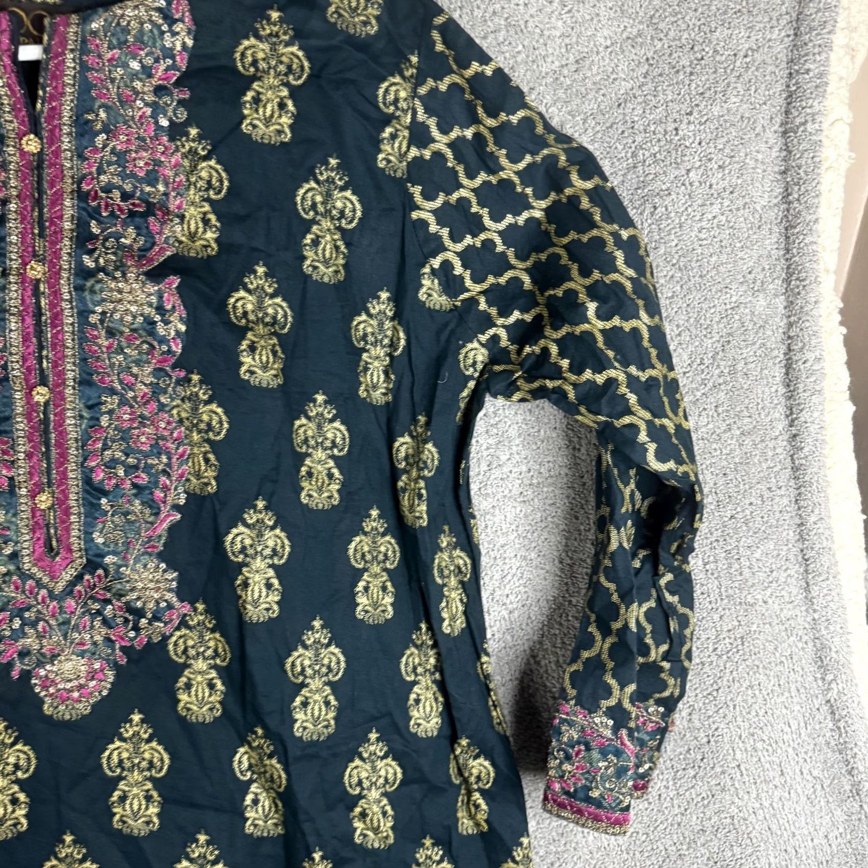 Palace Roop Sari Palace Kaftan Dress Womens 48 Green Embroidered Paisley Tunic Kurti Dressy Party/Cocktail Wedding Long Sleeve Round Neck Vintage: No, N/A Size XL / US 12-14 / IT 48-50 - 3 Thumbnail