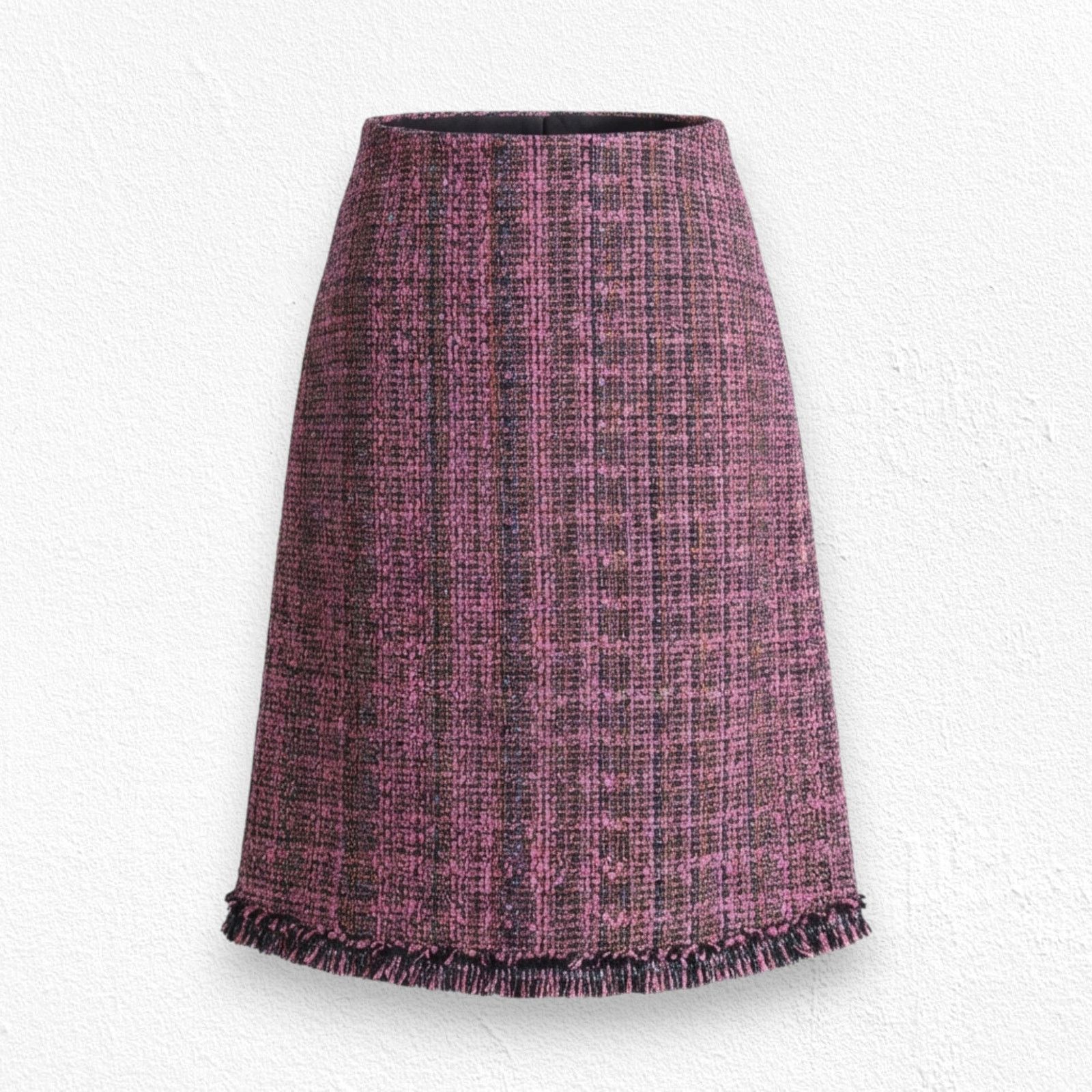 Vintage Y2K Pink Tweed Fringe Skirt Silk Blend Size 8 Size 30" / US 8 / IT 44 - 1 Thumbnail